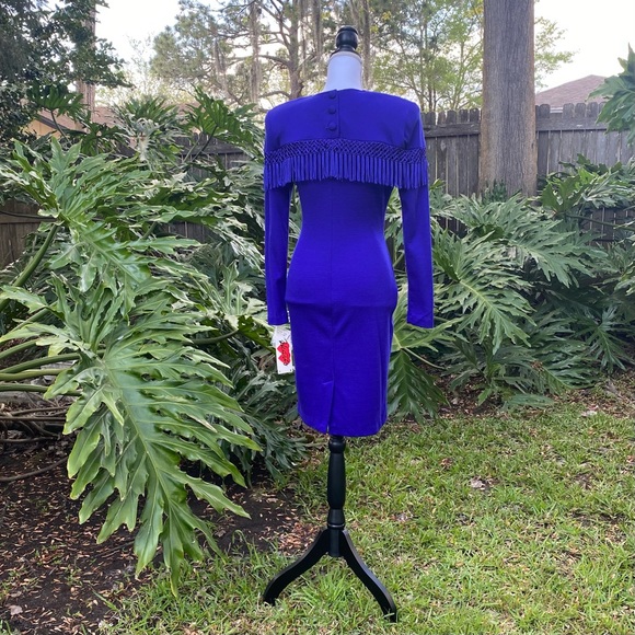 Vintage dead stock cobalt blue fringe long sleeve sweater dress. - Picture 14 of 16